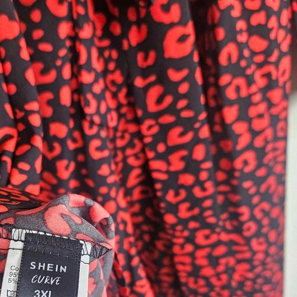 Shein Curve, Red and Black animal print dress with tie for waist, 3X - Picture 3 of 9